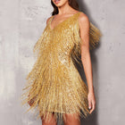 Women's V-Neck Sleeveless Sequin Fringe Mini Cocktail Dress