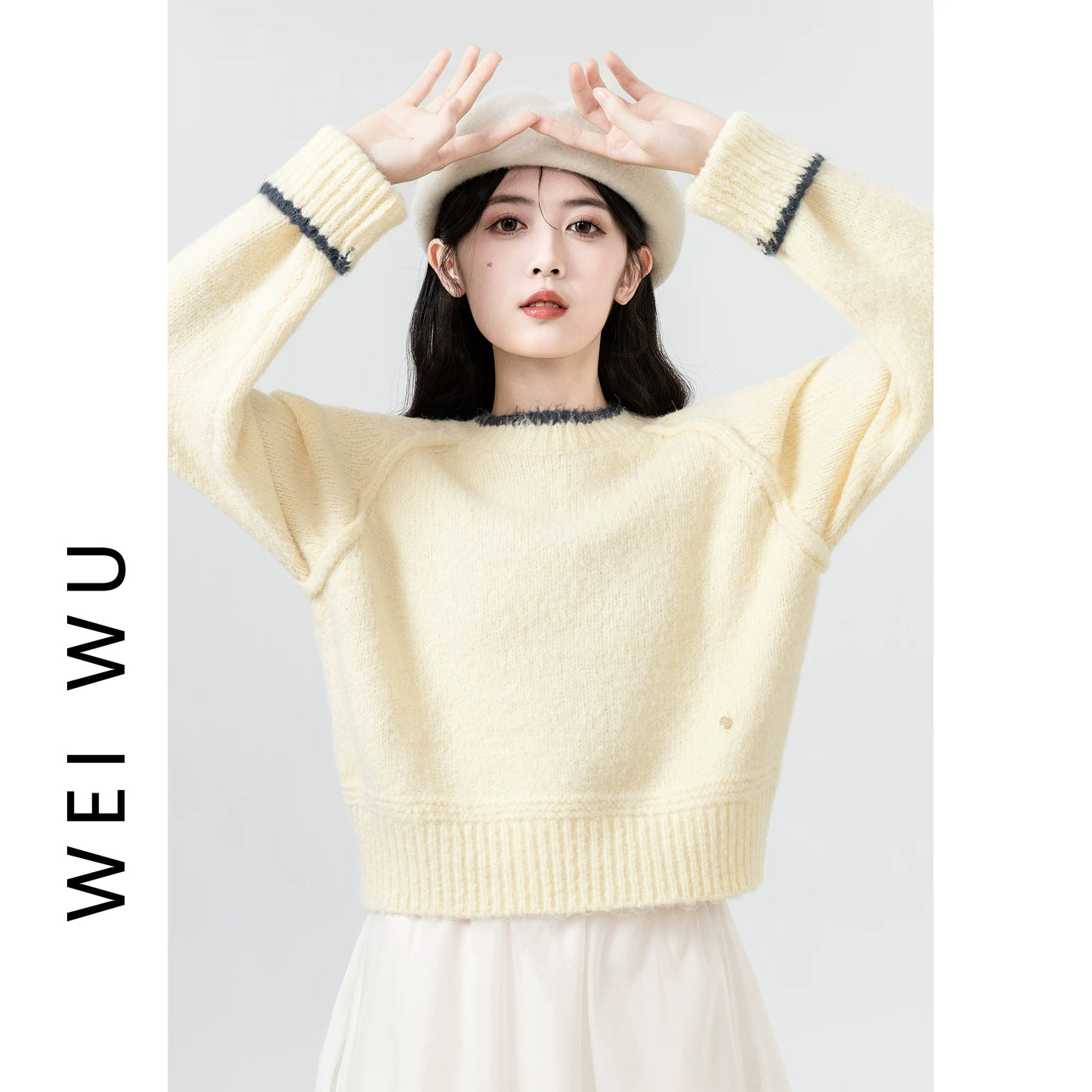灰色圆领毛衣女秋冬2026新款韩版宽松插肩针织衫内搭打底短款上衣