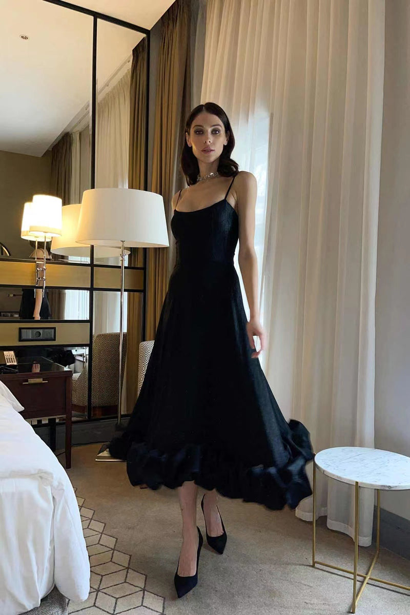 Women's Spaghetti-Strap Floral A-Line Evening Dress - Black