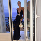 Women's Deep V-Neck Floral Maxi Evening Dress with Open Back