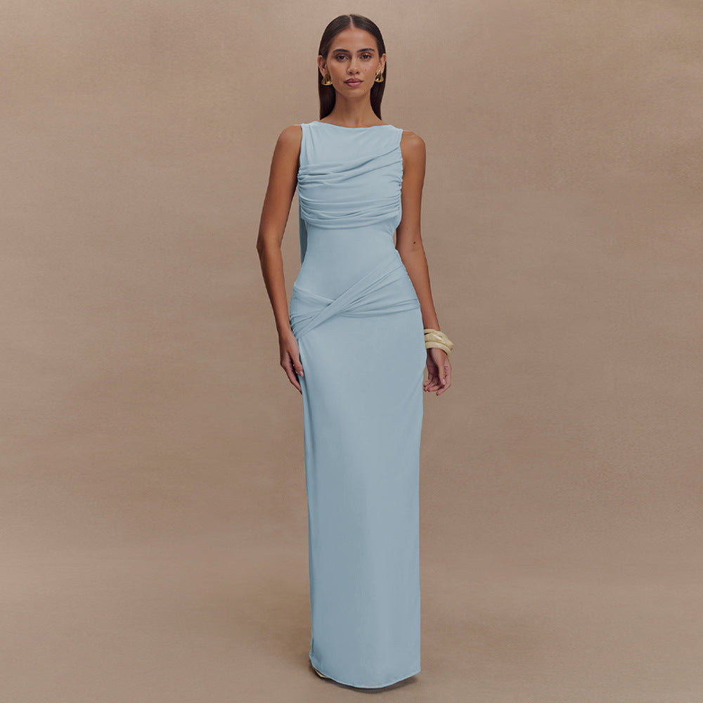 Sleeveless Ruched Backless Maxi Dress