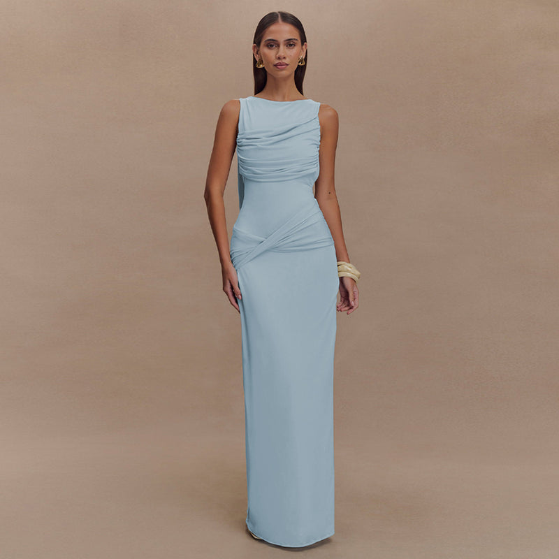 Sleeveless Ruched Backless Maxi Dress