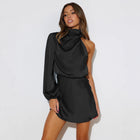 Women's One-Shoulder Long-Sleeve Satin Evening Dress