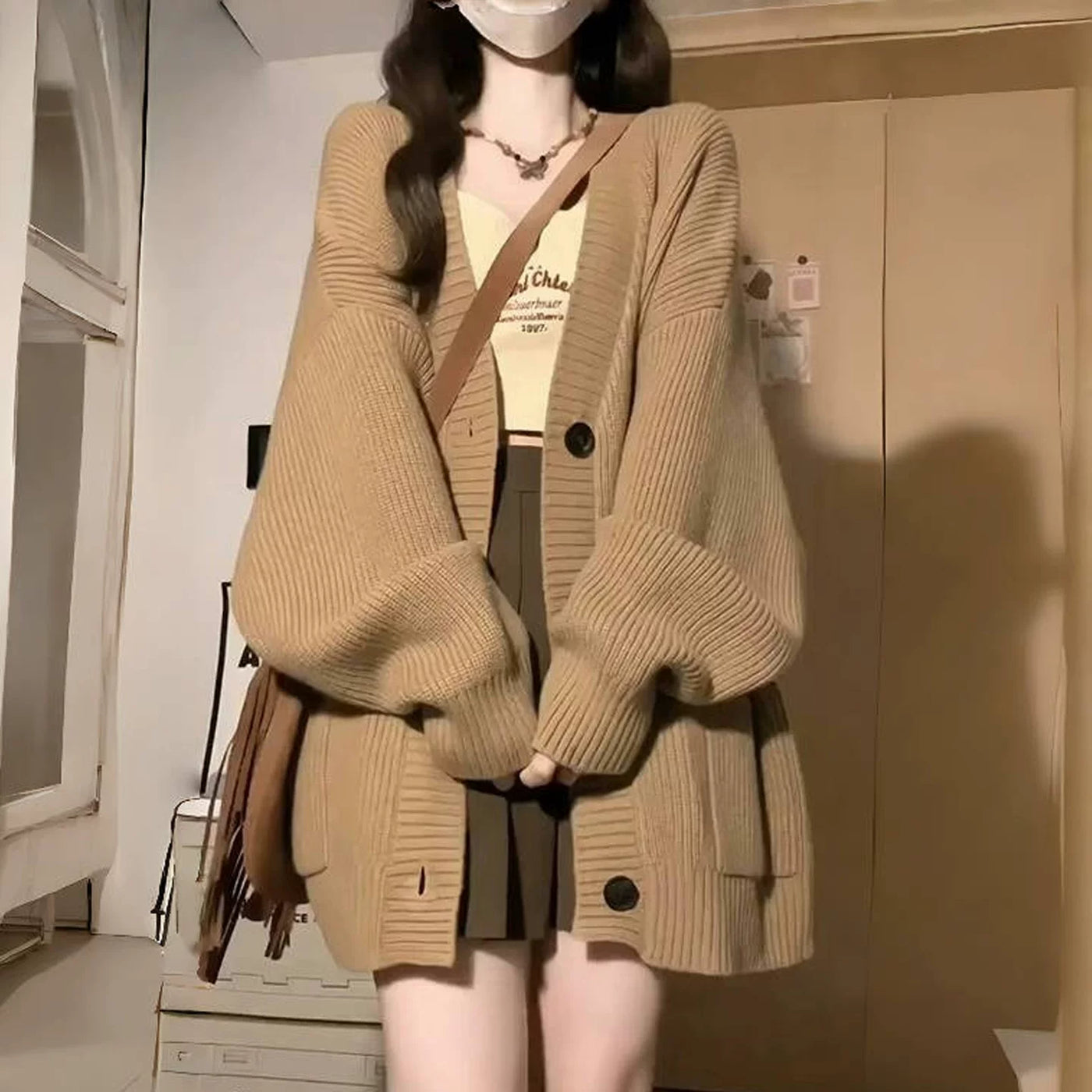 大码慵懒风软糯毛衣外套女针织开衫小个子学院风穿搭上衣胖mm秋冬