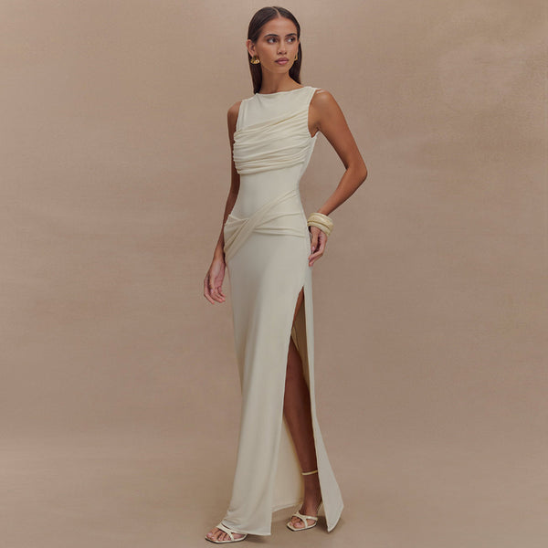 Sleeveless Ruched Backless Maxi Dress