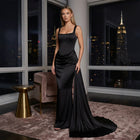 Women's Satin Cowl-Neck Ruched Maxi Evening Dress