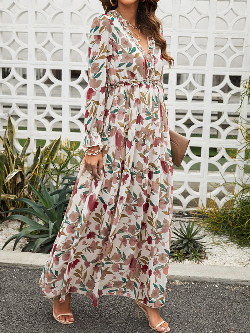 Women's Long-Sleeve Floral Maxi Evening Dress