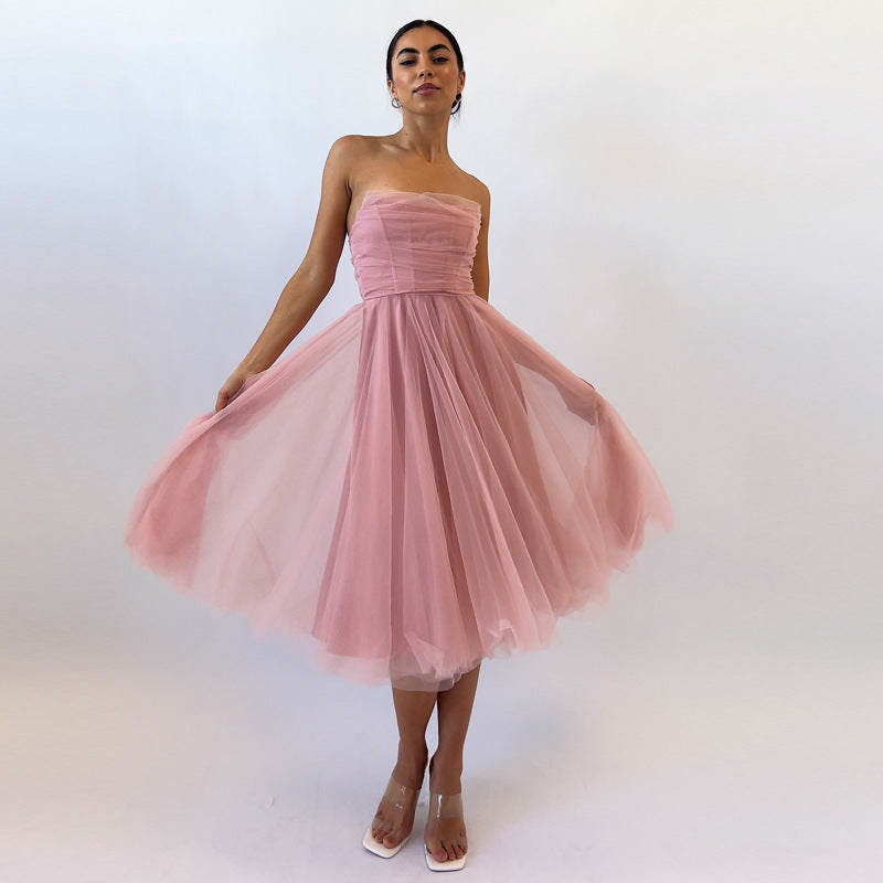Women's Strapless Mesh Evening Dress