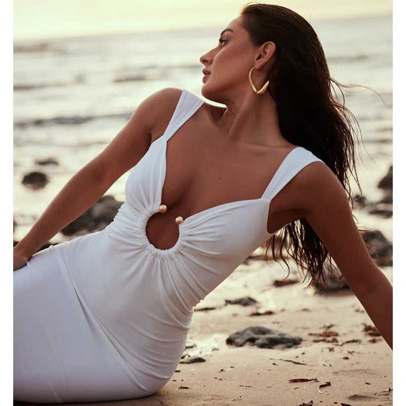 Women's V-Neck Evening Dress with Open Back