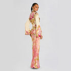 Floral Bell-Sleeve Maxi Evening Dress