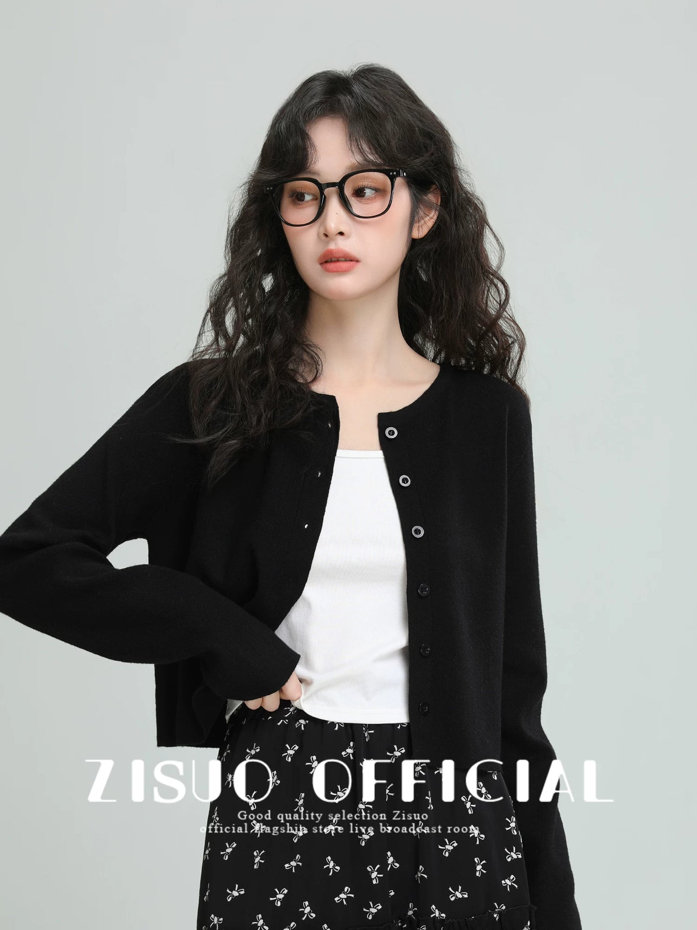 黑色长袖针织开衫外套女2026春秋新款简约百搭薄毛衣外搭短款上衣