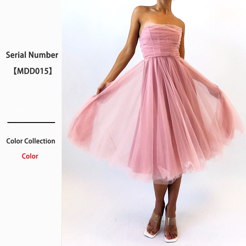 Women's Strapless Mesh Evening Dress