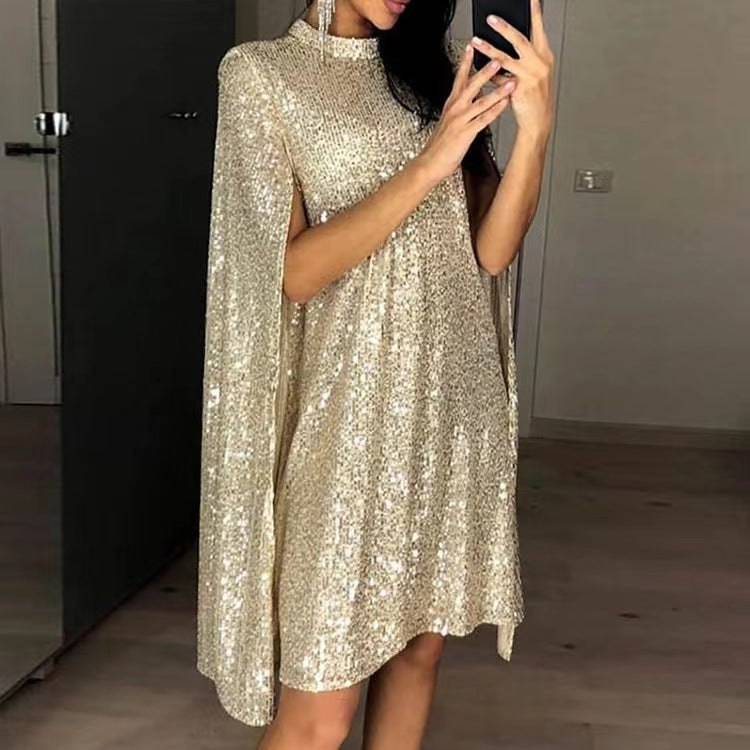 Women's Long-Sleeve Sequin Evening Dress with Slit