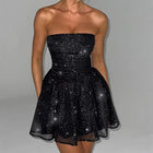 Women's Strapless Mesh Evening Dress with Open Back
