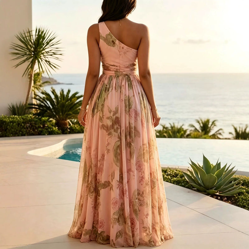 Floral Chiffon High-Waist Maxi Dress