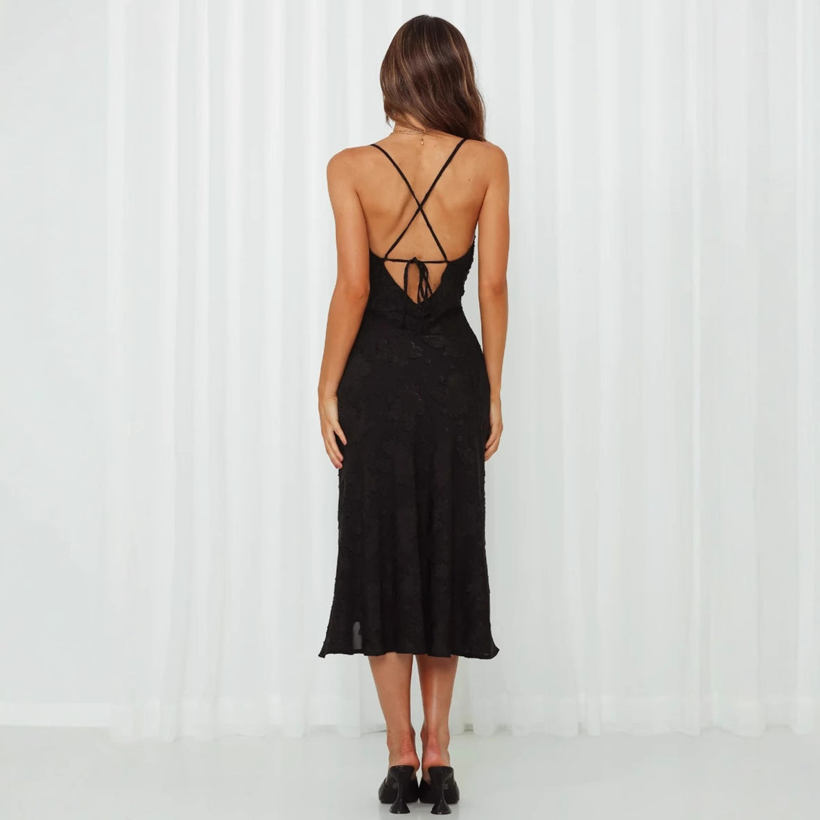 Women's Green Cowl-Neck Open-Back Maxi Dress with Slit