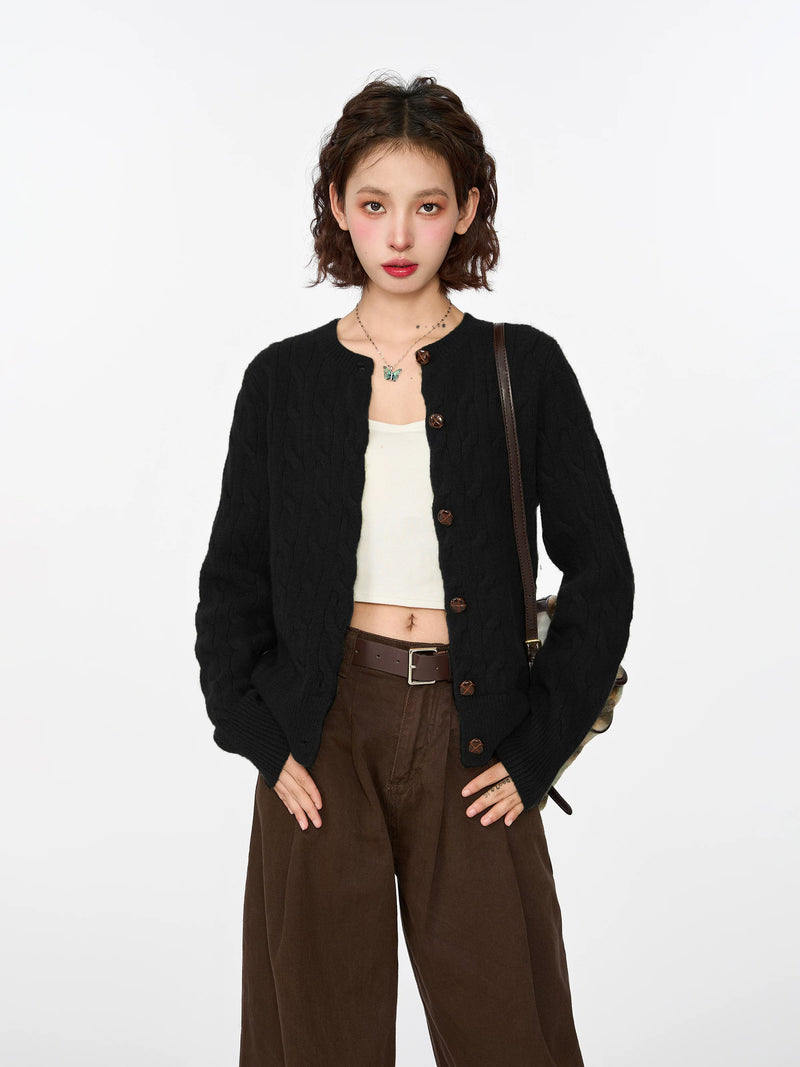 绿色麻花毛衣开衫外套女早春春季韩系内搭打底短款针织衫长袖上衣