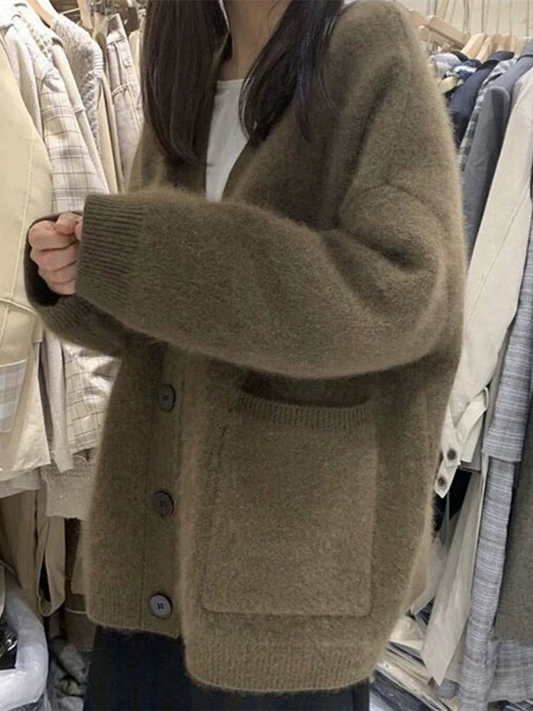 高级感灰色软糯针织开衫女秋冬奶fufu慵懒毛衣外套松弛感穿搭上衣
