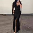 Women's Sequin Slit Dress with Fringe Sleeves