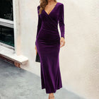 Women's V-Neck Mermaid Evening Dress - Dark Purple