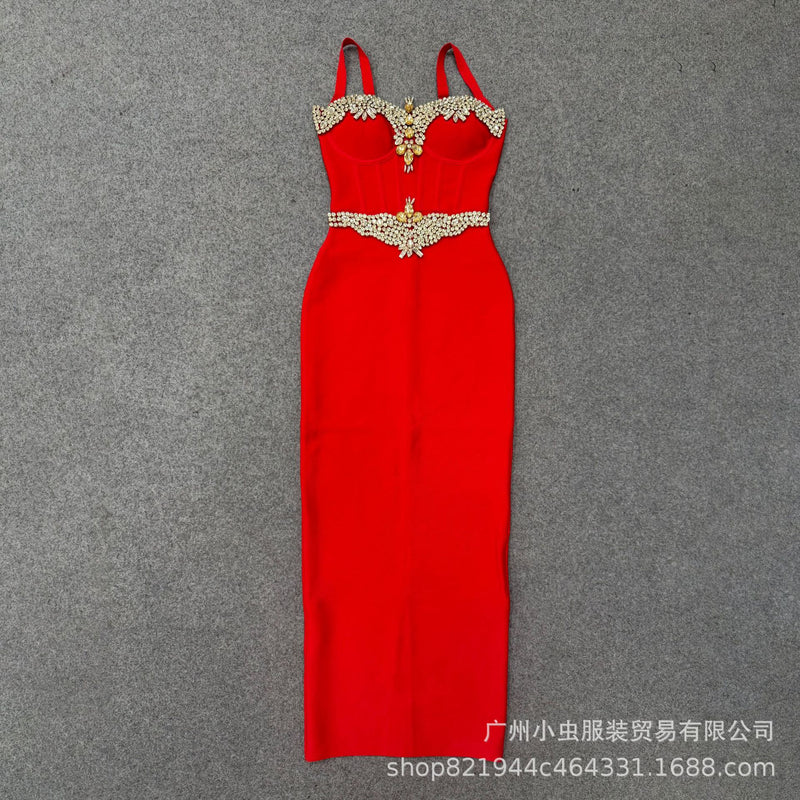 Women's Spaghetti-Strap Bandage Evening Dress - Red