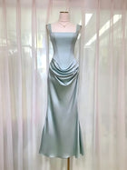 Women's Satin Cowl-Neck Ruched Maxi Evening Dress
