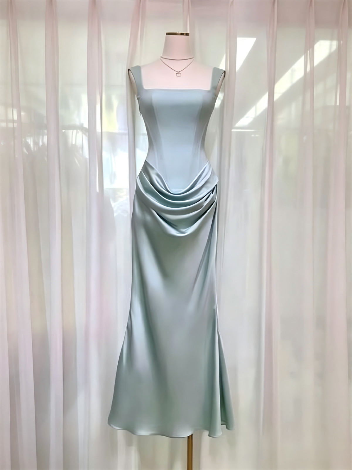 Women's Satin Cowl-Neck Ruched Maxi Evening Dress