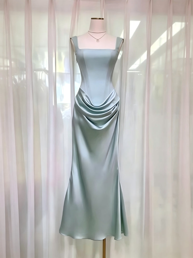 Women's Satin Cowl-Neck Ruched Maxi Evening Dress