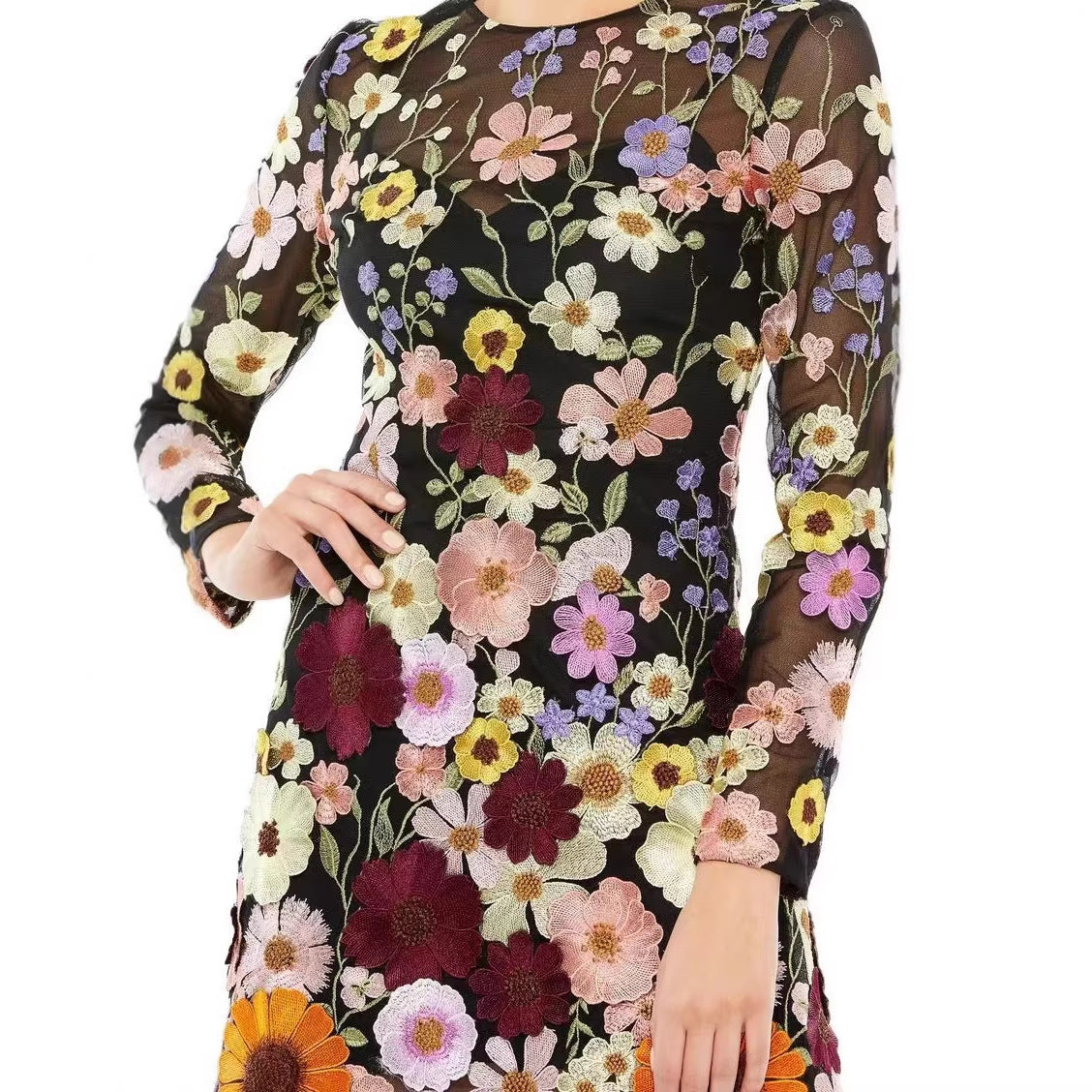 Floral Appliqué Bodycon Party Dress