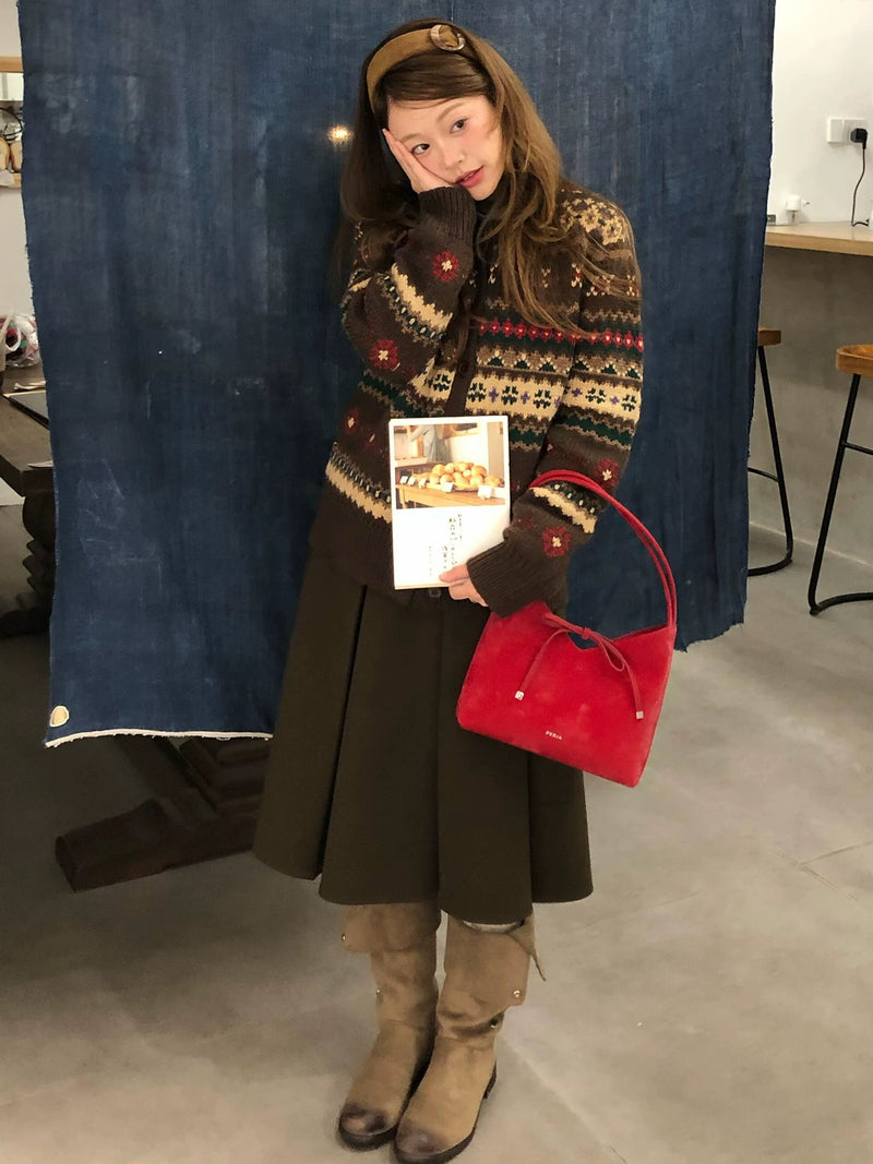 法式复古费尔岛毛衣外套女早春新款可外穿内搭宽松高级感气质开衫