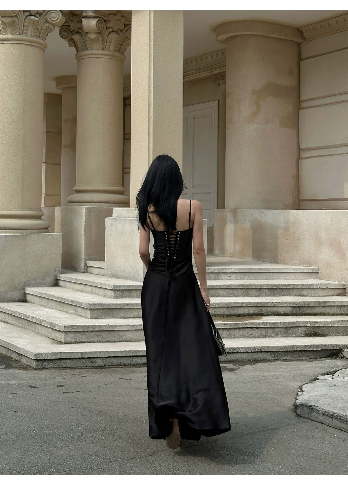 Satin Corset A-Line Maxi Dress - detail or back view