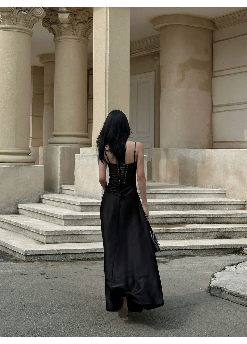 Satin Corset A-Line Maxi Dress - detail or back view