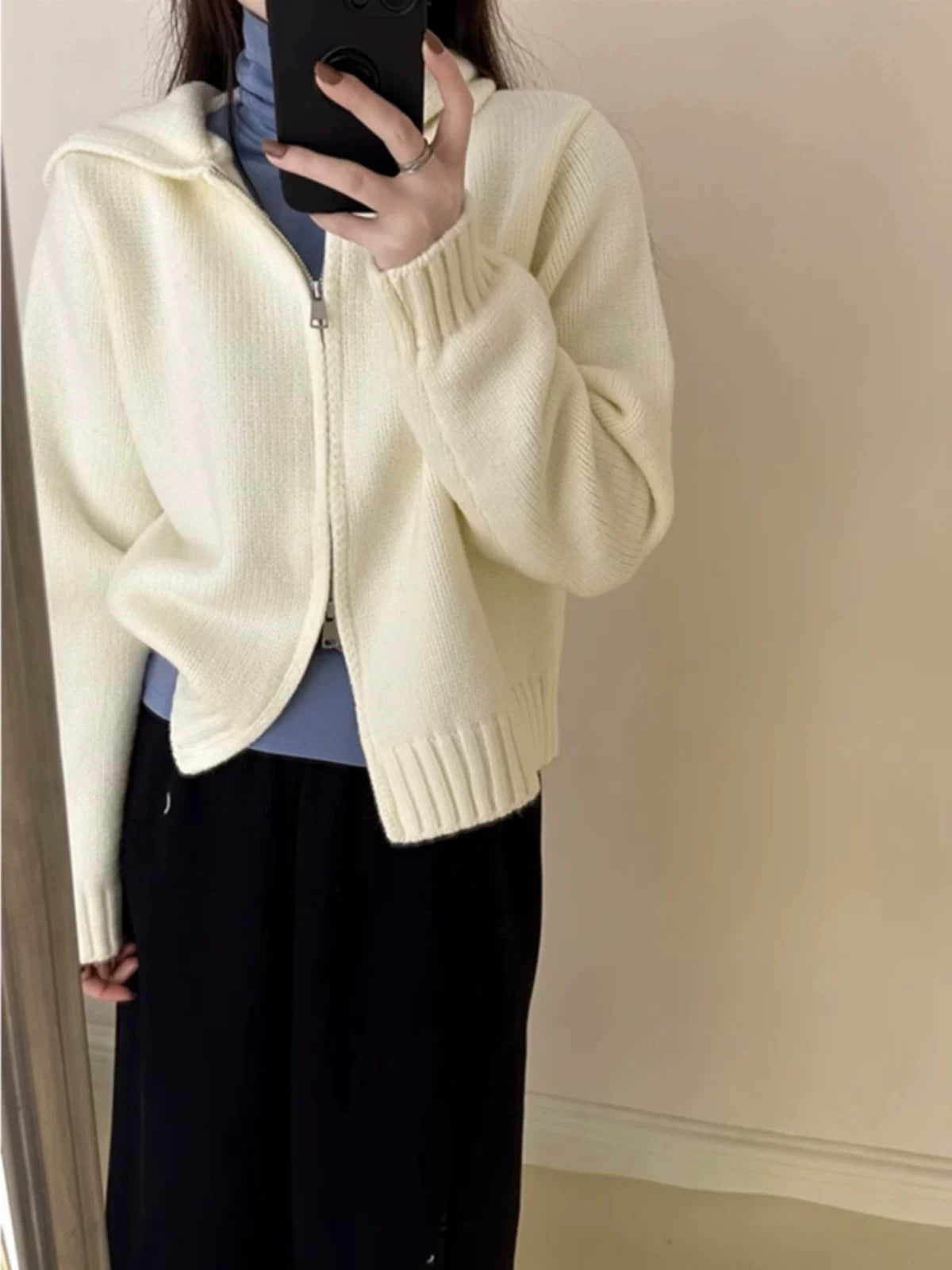 小清新绿色连帽卫衣针织开衫女士秋冬新款宽松外穿软糯毛衣外套潮