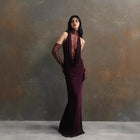 Women's Halter Lace Ruched Evening Dress