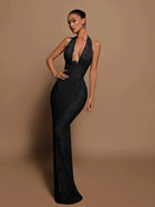 Women's Halter Sequin Bodycon Evening Dress - Black