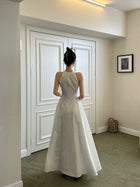 White Polka Dot Plunge Halter Maxi Dress - detail or back view