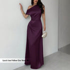 Women's One-Shoulder Satin Ruched Evening Dress