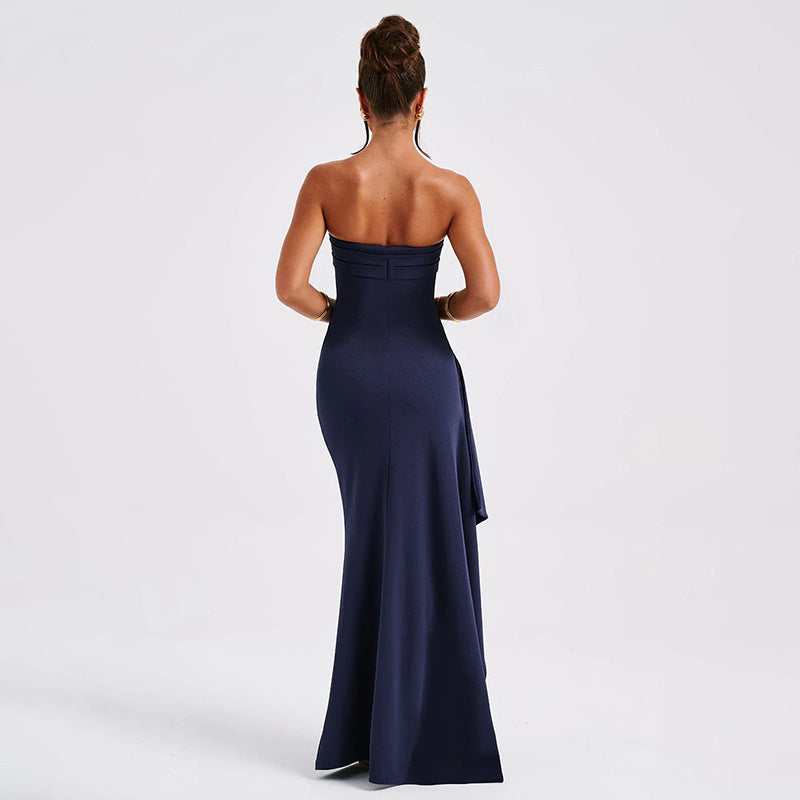 Women's Strapless Maxi Evening Dress with Open Back
