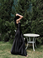 Satin Corset Drop Waist A Line Maxi Dress - Black