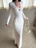 Ivory Floral Twist Front Long Sleeve Maxi Dress - detail or back view