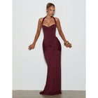 Women's Halter Ruched Maxi Evening Dress
