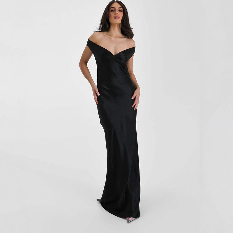 Women's Satin Off-Shoulder Mermaid Evening Gown