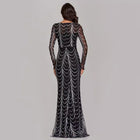 Women's Round-Neck Long-Sleeve Sequin Mermaid Evening Dress