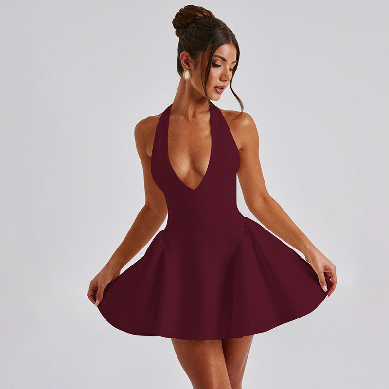 Women's Halter Evening Dress - Burgundy