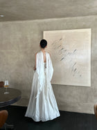 Scarf-Neck Pleated Satin Maxi Dress - detail or back view
