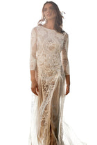 Women's Long-Sleeve Lace Open-Back Wedding Dress