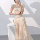 Off-Shoulder Sequin Corset Mermaid Prom Dress — Champagne — view 3