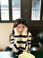 温柔风条纹毛衣开衫女秋冬2026新款松弛感慵懒软糯针织衫短款外套