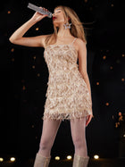 Fringe Short-Sleeve Party Dress