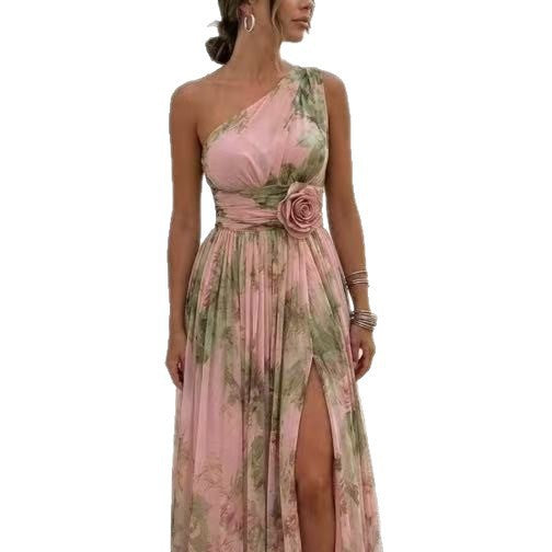 Floral Chiffon High-Waist Maxi Dress